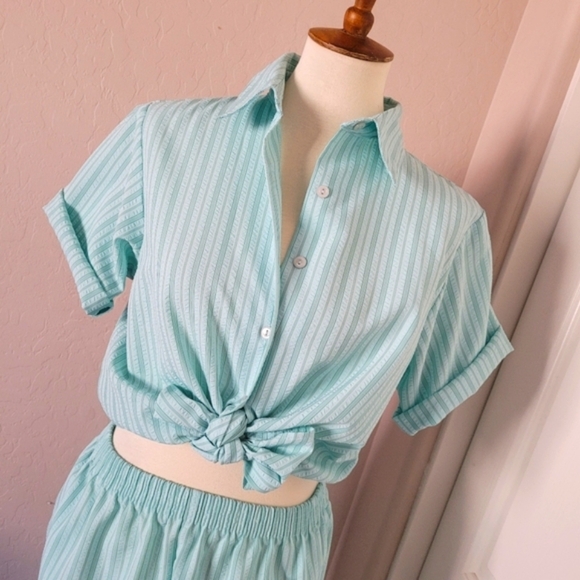 Vintage 1970's Blue and Green Striped Petal Pusher‎ Set - Picture 4 of 9